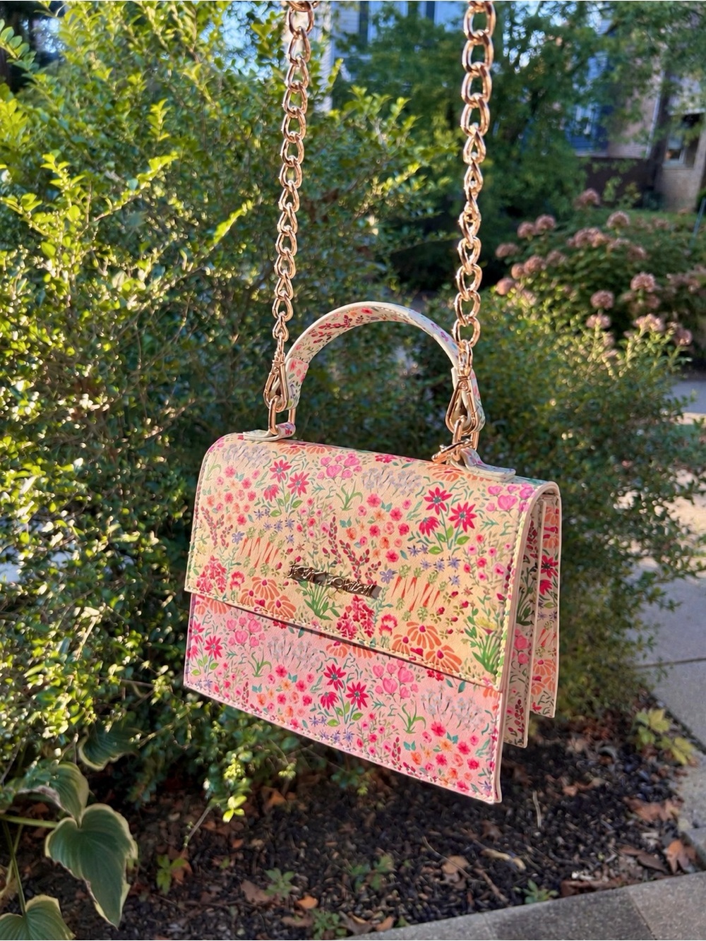 Betsey Johnson Floral Print Pink Top-Handle Crossbody Bag